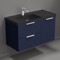 Blue Bathroom Vanity With Black Sink, Floating, 36